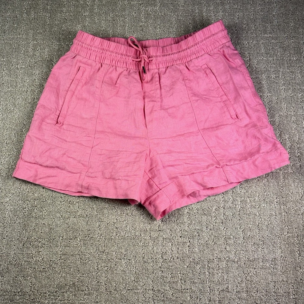 Athleta Women's Small S Retreat 100% Linen Shorts Pink Drawstring Casual Beach